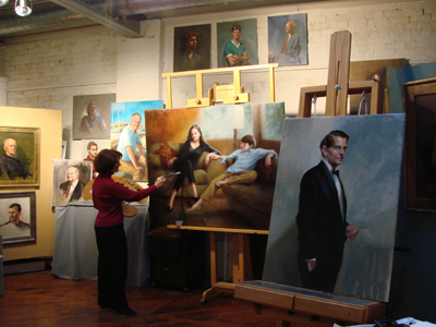 Luana Luconi Winner painting in her Studio